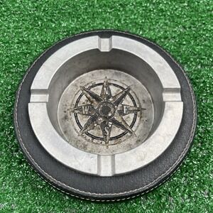 Vintage 1998 Marlboro Compass Ashtray Metal & Leather Black Gray